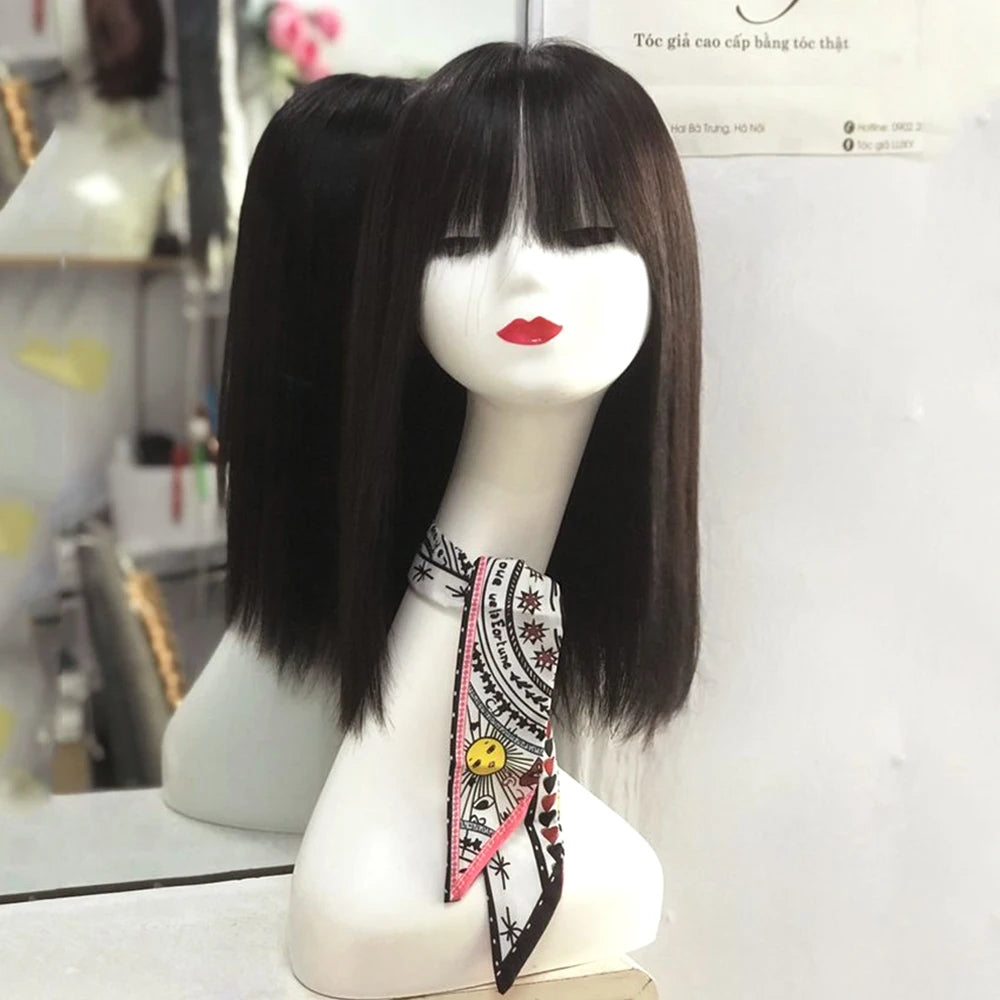 All Sizes Silk Base Virgin Human Hair Toppers with Bangs Full Handmade Silk Top Human Hair Piece Fringe Women Toupee With Clips