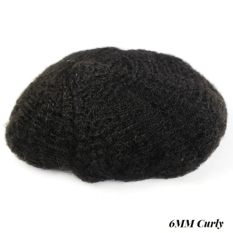 Curly Men's Wig Mono Npu Indian Human Hair Toupee For Men Durable Capillary Prosthesis Natural Black Wigs Man 6inch Hairpieces