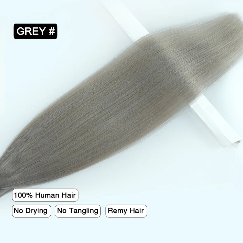 Straight Sliver Grey Human Hair Tape In Extensions Skin Weft Adhesive Tape In Grey Remy Hair Tape Extension 20Pcs/Set 50g 26Inch