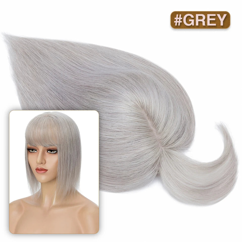 S-noilite Hair Toppers 10x12cm Women Topper 3.5x9cm Silk Base Natural Hair Wig 100% Human Hair For Women Hairpiece With Bangs