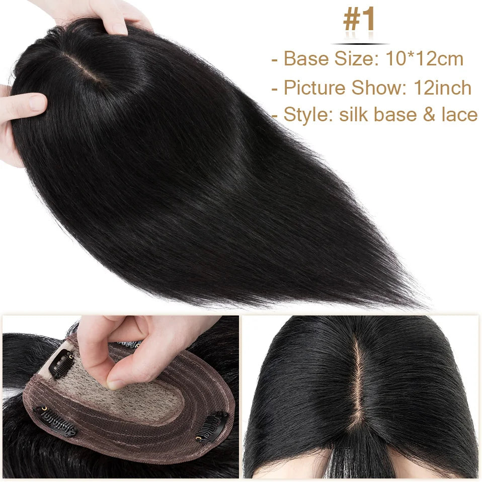 S-noilite Hair Toppers 10x12cm Women Topper 3.5x9cm Silk Base Natural Hair Wig 100% Human Hair For Women Hairpiece With Bangs