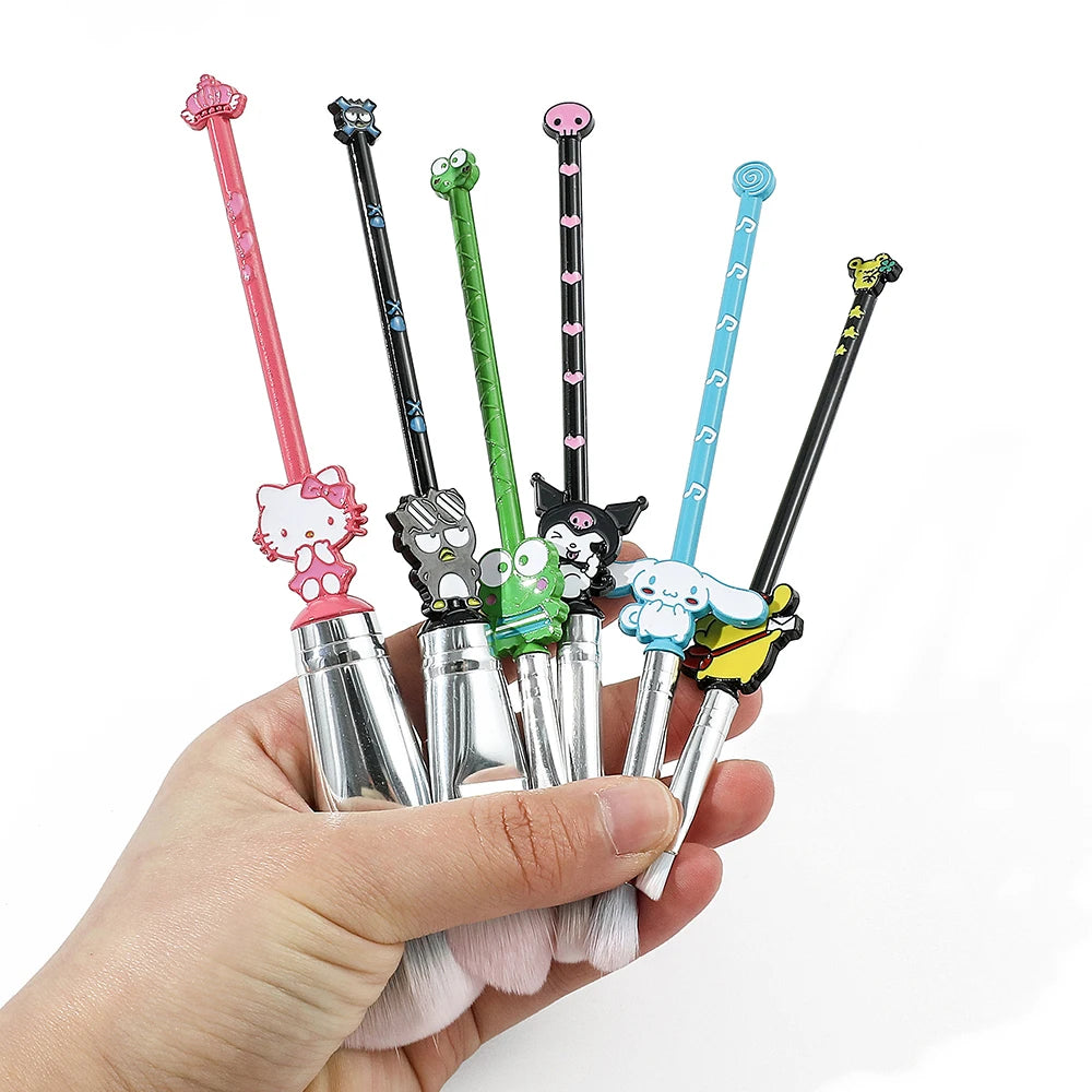6Pcs Hello Kitty Makeup Brushes Kits Kawaii Sanrios Kuromi Powder Blending Blush Concealer Eyebrow Brush With Velvet Bag