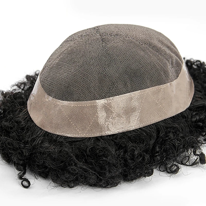 Curly Men's Wig Mono Npu Indian Human Hair Toupee For Men Durable Capillary Prosthesis Natural Black Wigs Man 6inch Hairpieces