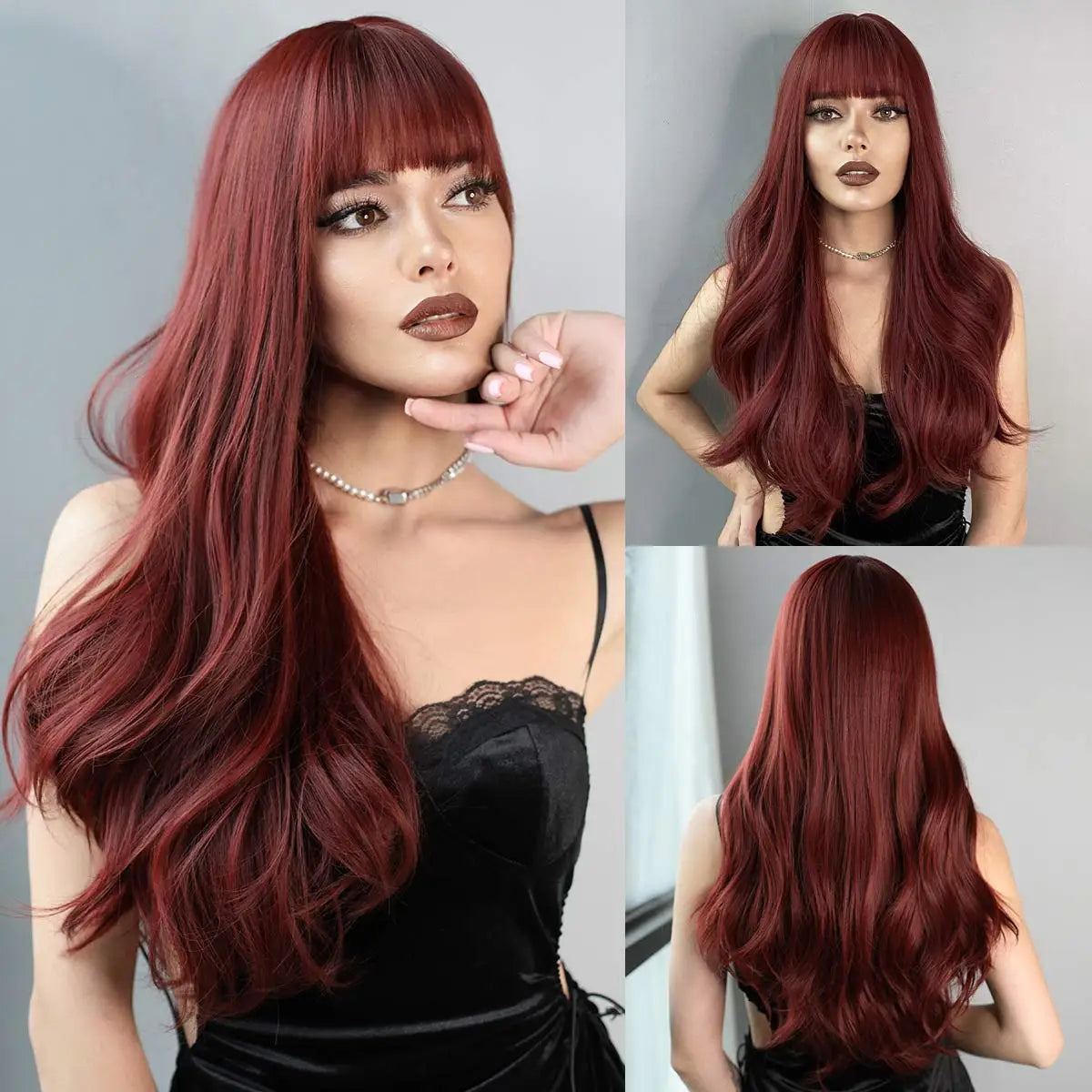 7JHH WIGS Long Wavy Purple Synthetic Wig for Women Daily Cosplay Party Natural Resistant Hair Wigs with Bangs Ombre Wigs