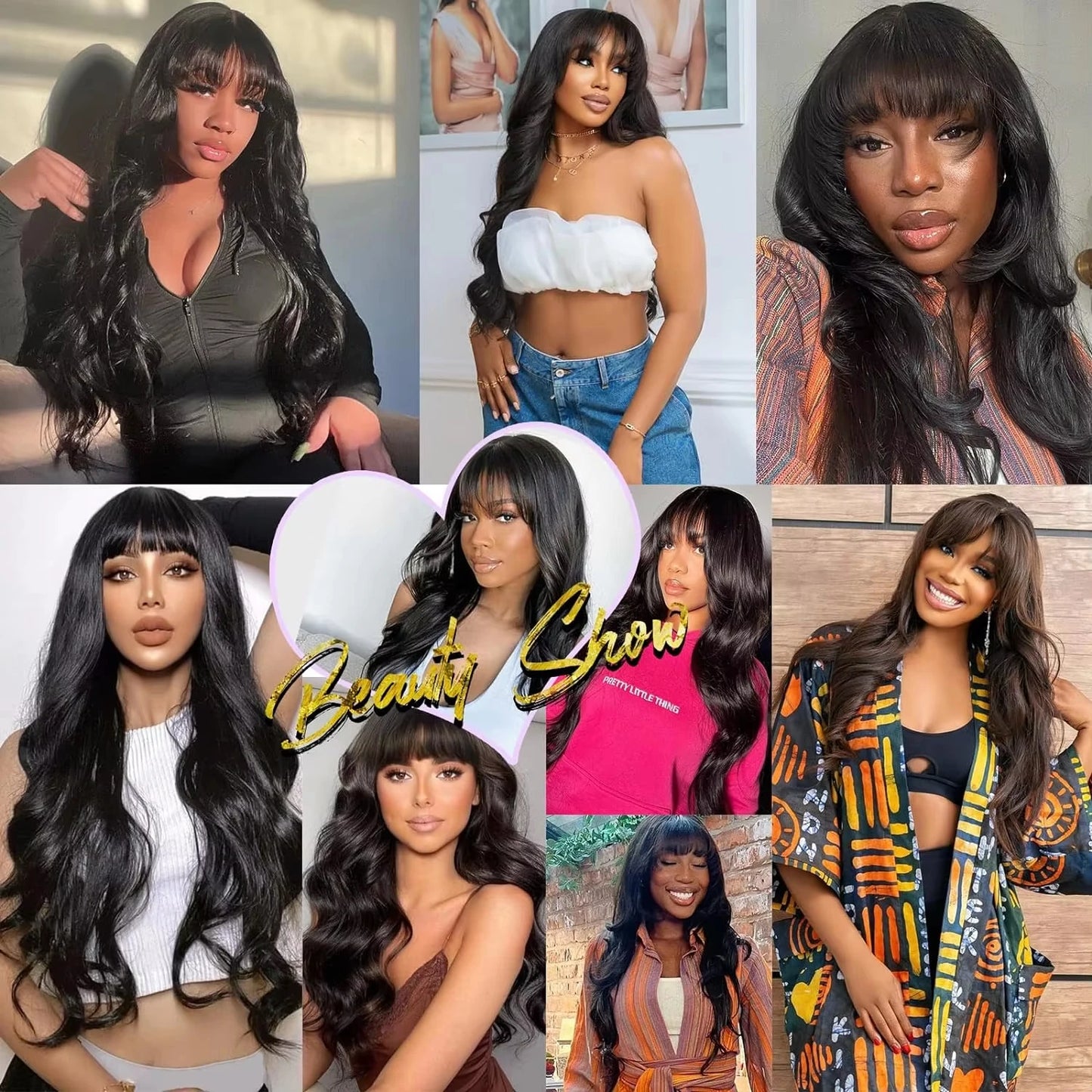 Varlea 200% Density Body Wave Human Hair Wigs Full Woven With Bangs Wig No Lace Wig Loose Body Wave Short Bob Human Hair Wigs