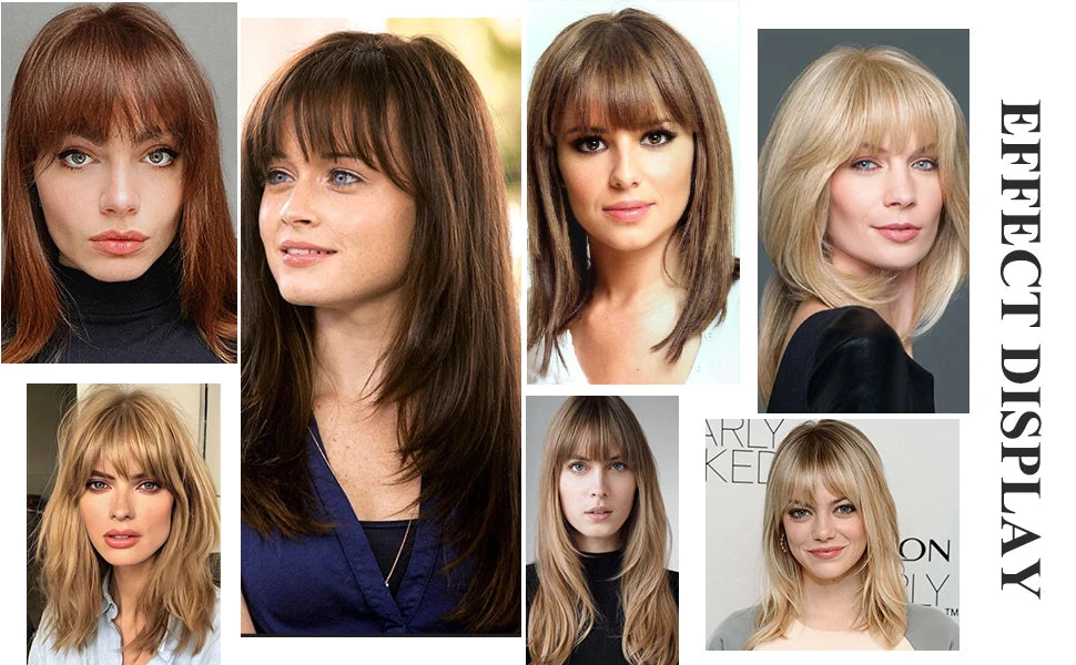 14 inch Hair Toppers for Women Brown Blonde Ombre Human Hair Toppers Silk Base Clips in Hair Extension Blonde Topper With Bangs