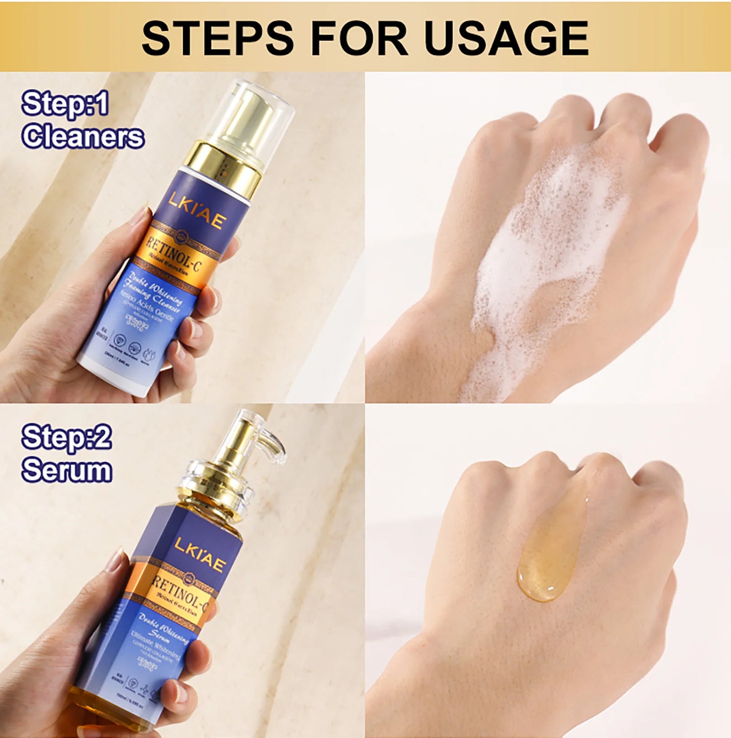 LKIAE Retinol Whitening Skin Care Set, Moisturizing, Reduce Wrinkles, Fine Lines, Dark Spots, With Collagen, Snail Extract