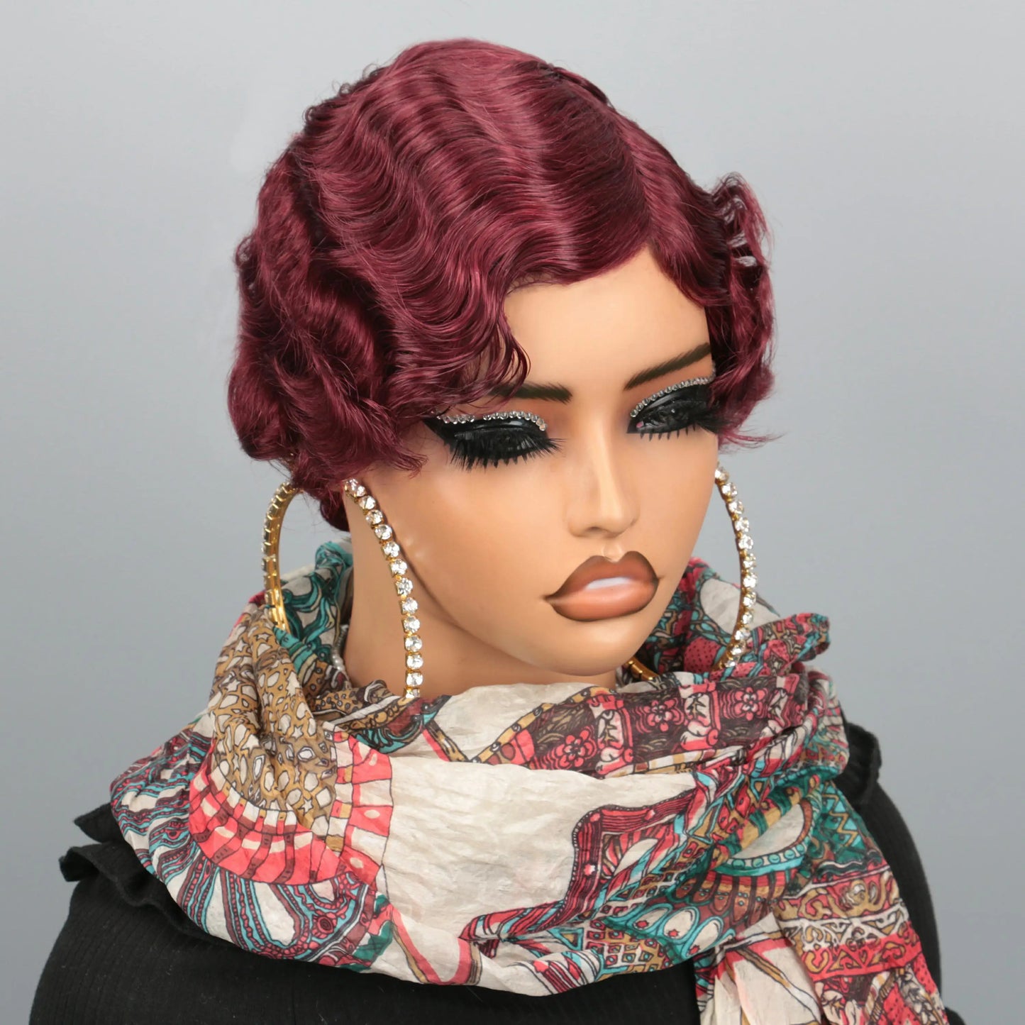 Short Pixie Cut Wigs For Black Women Finger Ocean Wave Human Hair Wigs With Bangs Short Layered Pixie Wigs Full Machine Made Wig