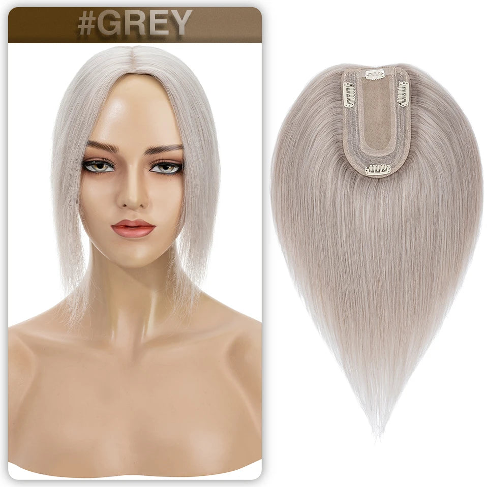 S-noilite Women Toppers Hair With Bangs Human Hair 7x13cm Silk Base Hair Cilp Wig Clip In Hair Extensions Hairpiece Natutal Hair