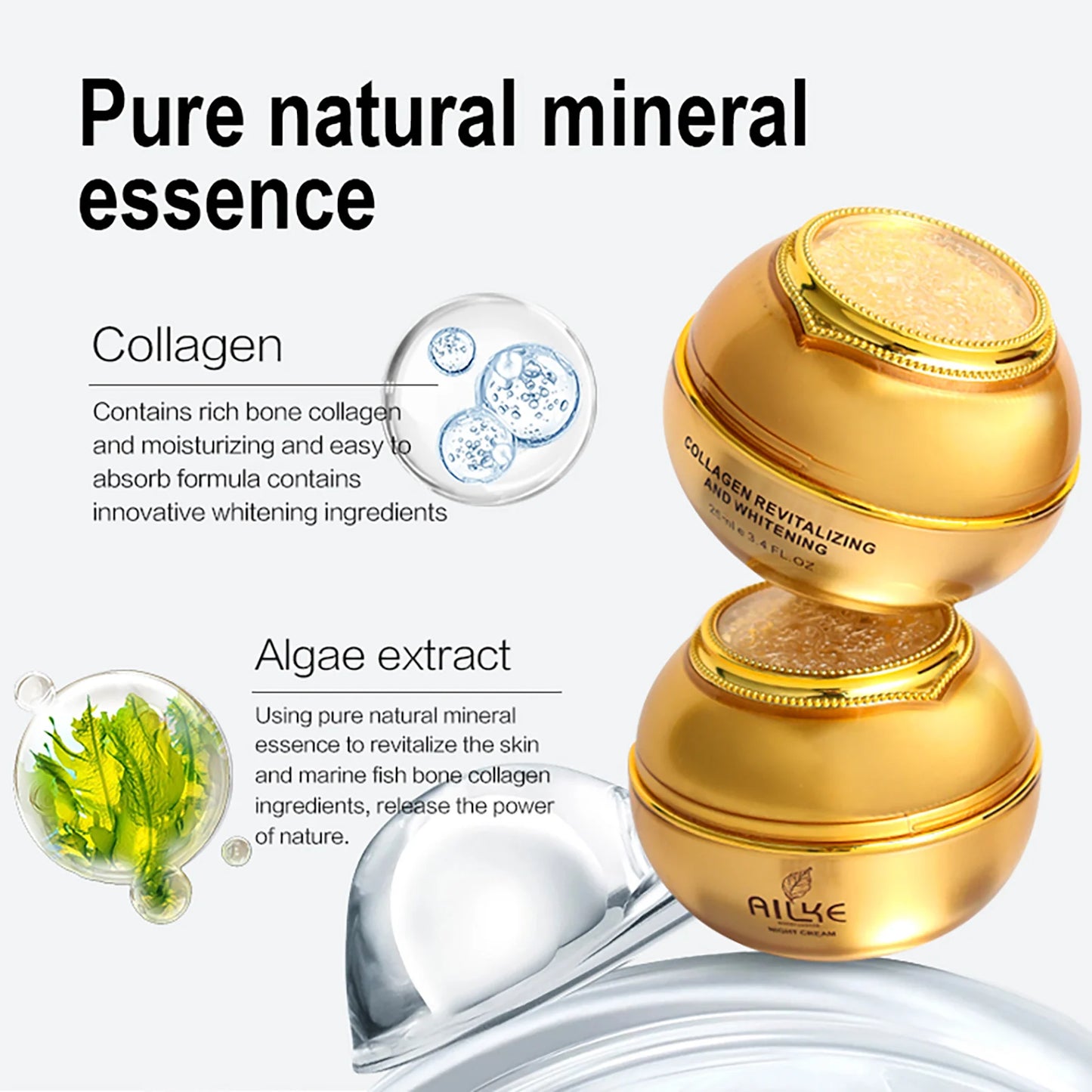 AILKE Collagen Lightening Face Care Set, Moisturizing, Even Skin Tone, Anti-Aging, Wrinkles, For All Skin Types Cosmetics