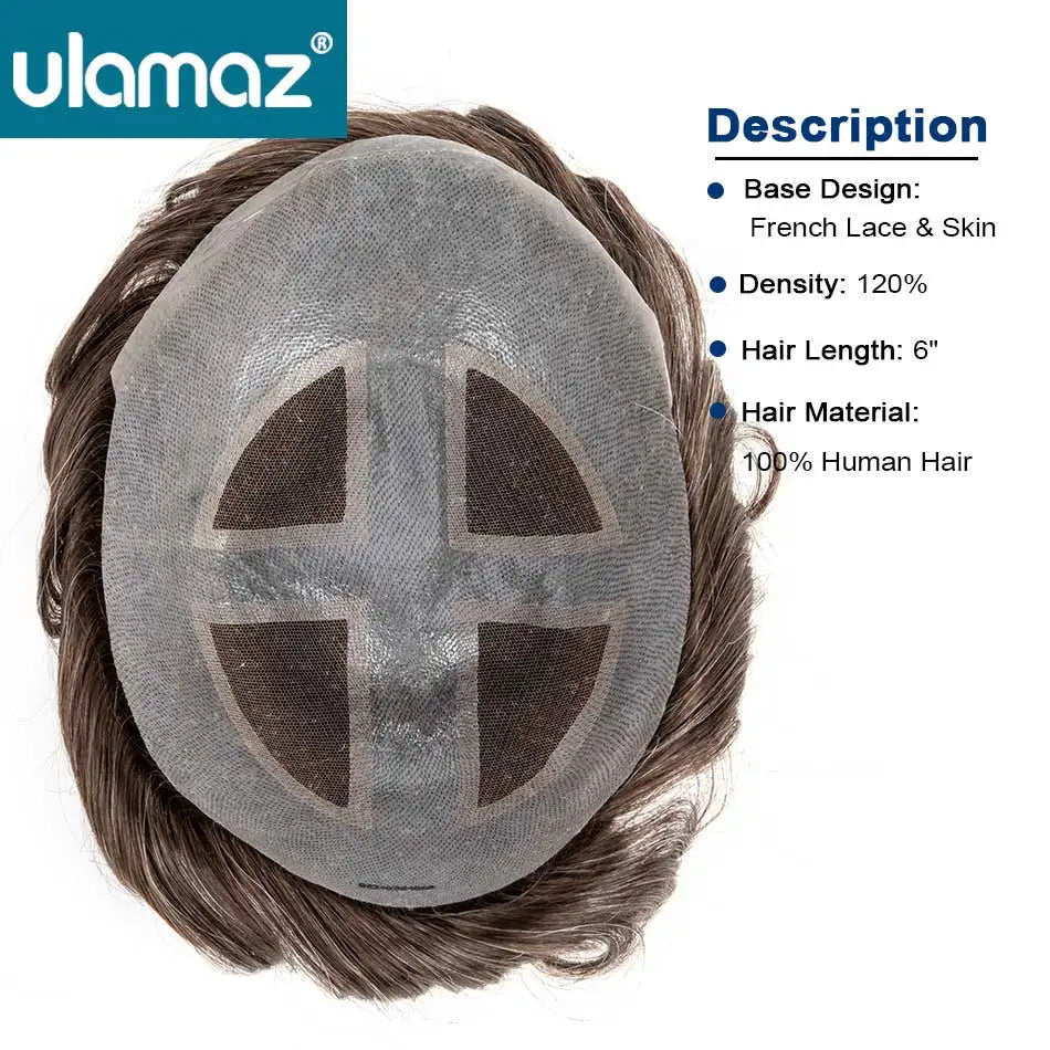 Man Hair Prosthesis French Lace Skin Hair System For Men Microskin Men's Capillary Prosthesis Indian Human Hair Toupee Mens Wig