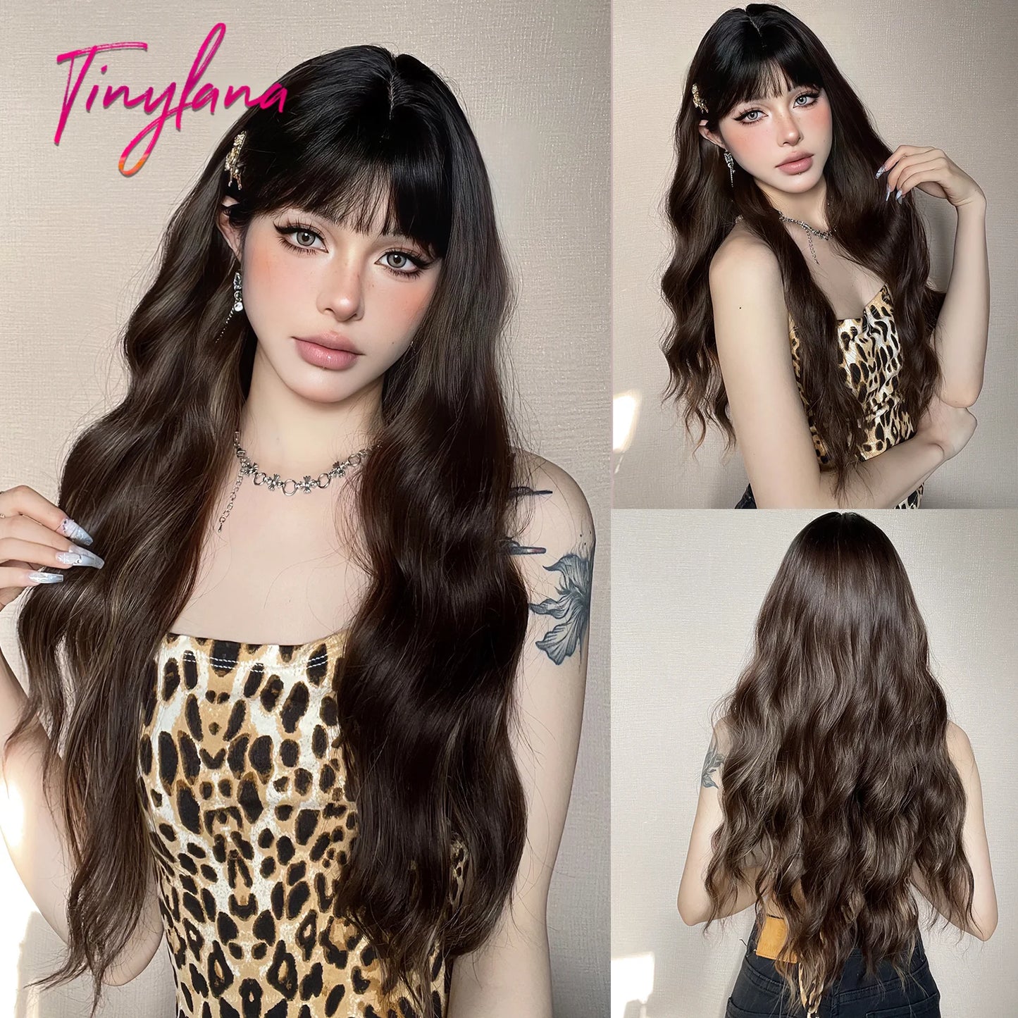 Long Curly White Platinum Synthetic Wigs with Bangs for Women Afro Cosplay Lolita Wavy Wig Natural Hair Heat Reisitant Daily Use