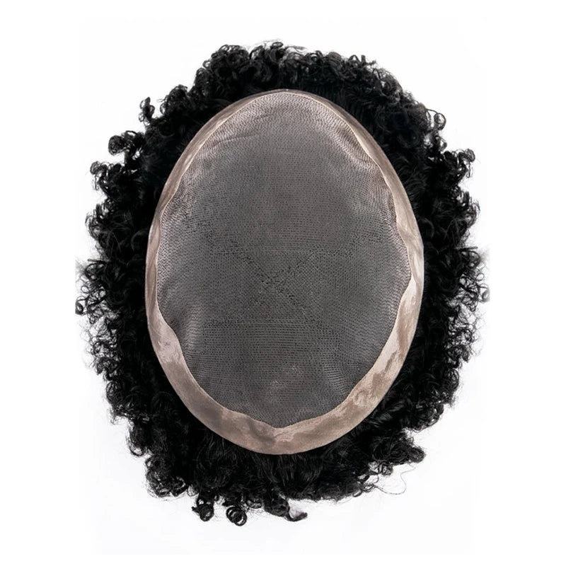 Curly Men's Wig Mono Npu Indian Human Hair Toupee For Men Durable Capillary Prosthesis Natural Black Wigs Man 6inch Hairpieces