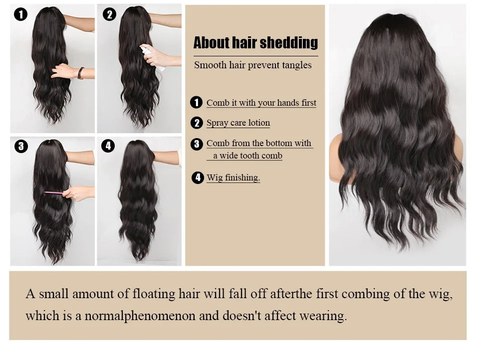 ALAN EATON Ombre Blonde Brown Wave Synthetic Wig Long Natural Looking Hair Wigs with Bangs for Women Daily Heat Resistant Fiber