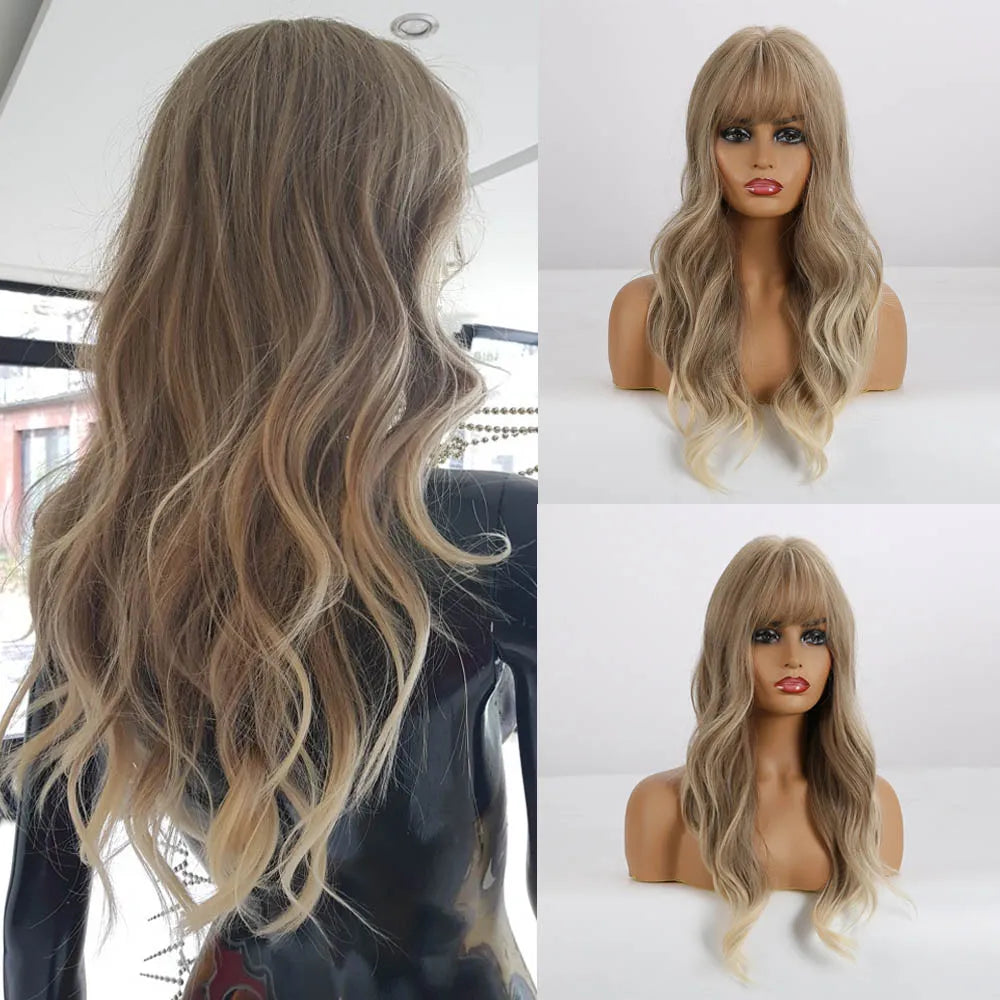 Pink Red Long Curly Wavy Synthetic Wigs Lolita Cosplay Hair With Bangs for Women Natural Water Wave Party Heat Resistant Wig