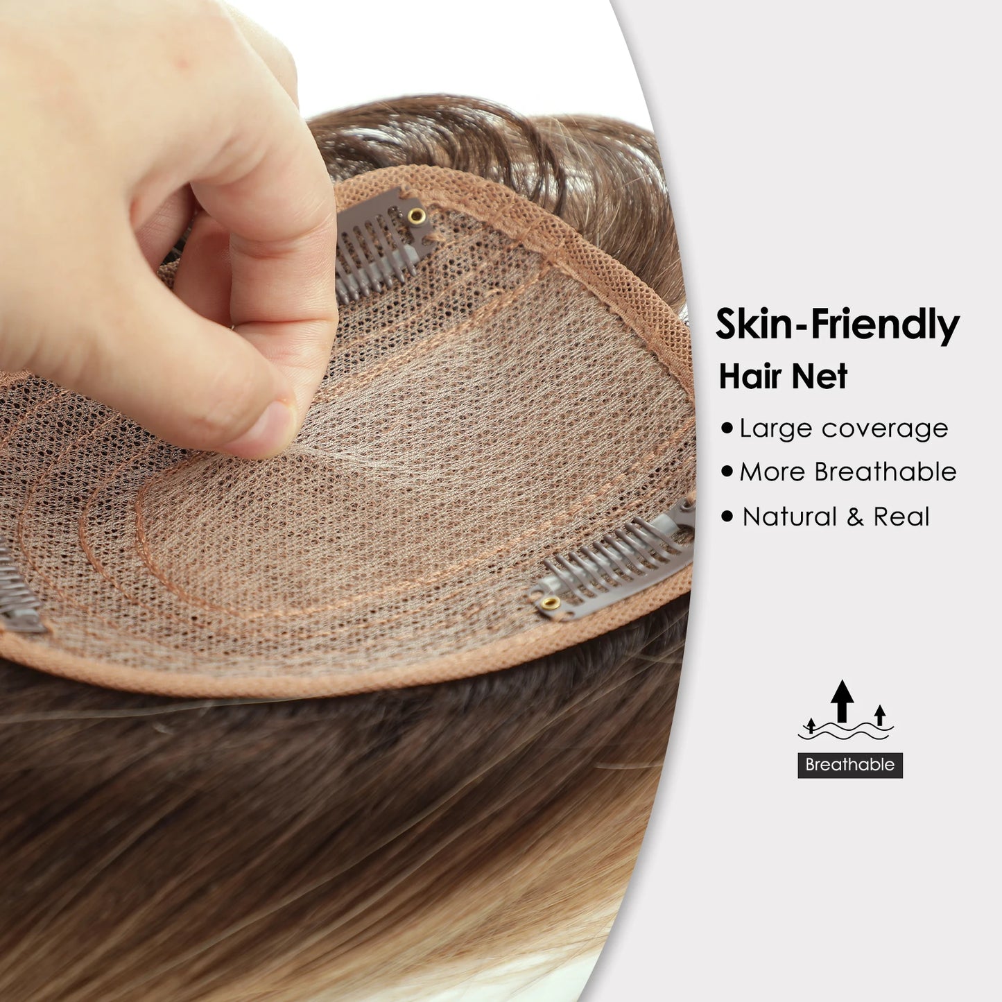 14 inch Hair Toppers for Women Brown Blonde Ombre Human Hair Toppers Silk Base Clips in Hair Extension Blonde Topper With Bangs