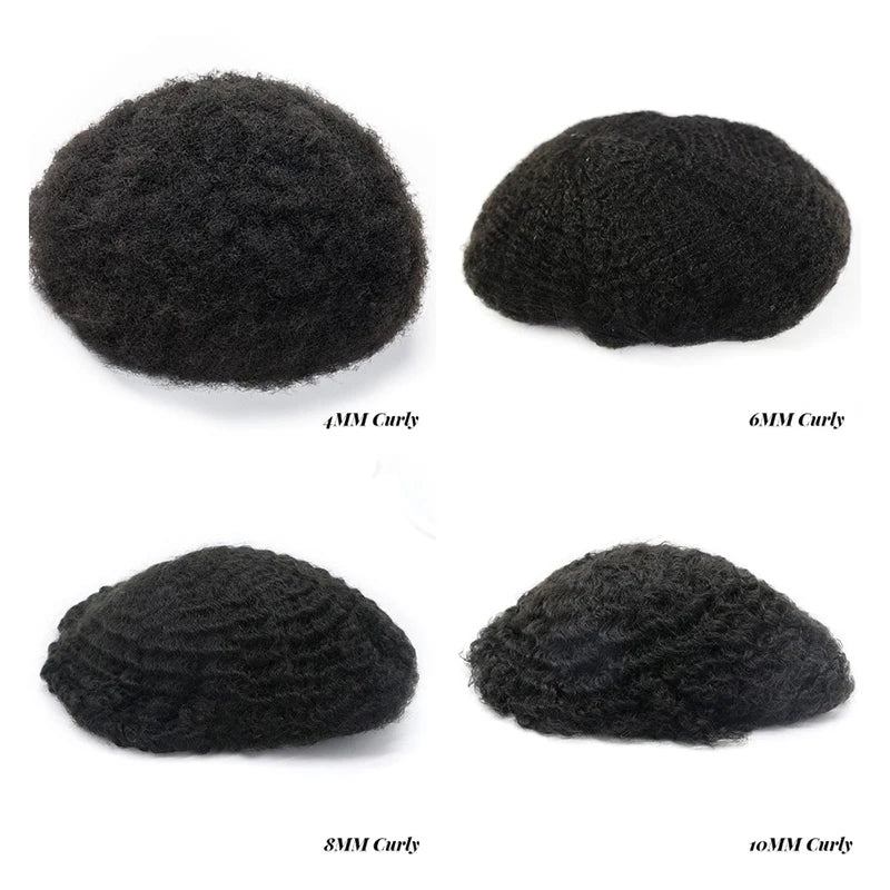 Curly Men's Wig Mono Npu Indian Human Hair Toupee For Men Durable Capillary Prosthesis Natural Black Wigs Man 6inch Hairpieces