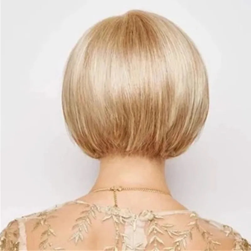 Women's Fashion Wig Natural Brown Short Bob Hair Wig with Side Bangs Daily Party Wigs for Women Female Heat Resistant Fake Hair