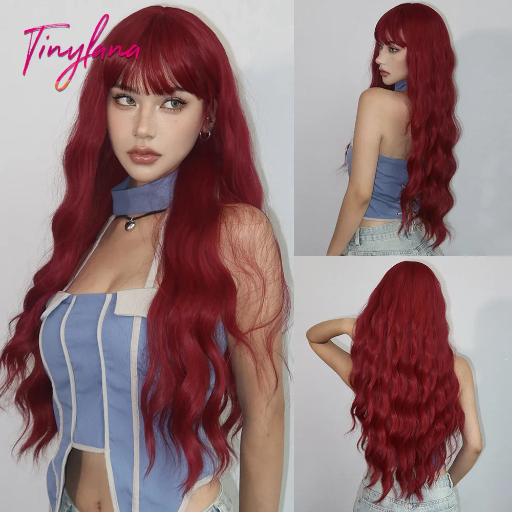 Long Curly White Platinum Synthetic Wigs with Bangs for Women Afro Cosplay Lolita Wavy Wig Natural Hair Heat Reisitant Daily Use