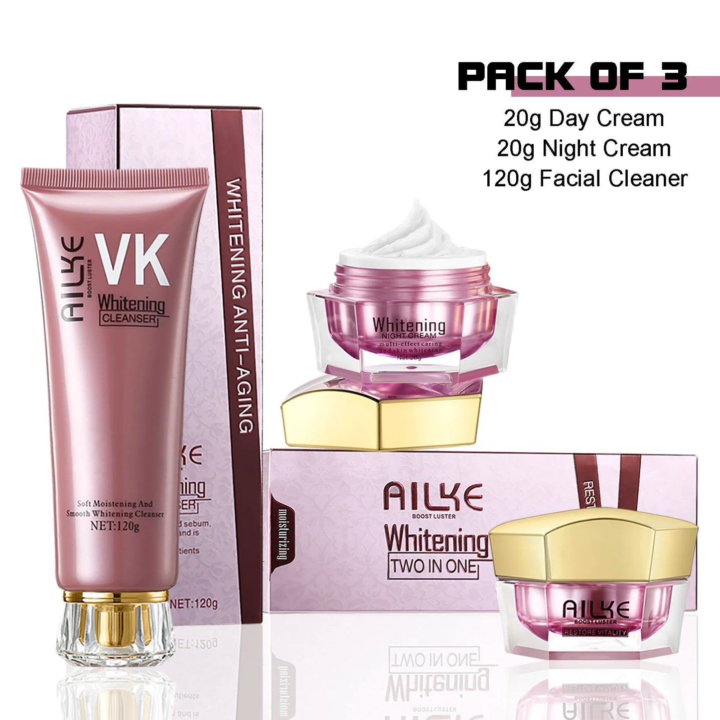 AILKE Lightening Anti-Wrinkle Face Cream With Collagen, Hyaluronic Acid, Whitening Skin Care Women Facial Moisturizer Set