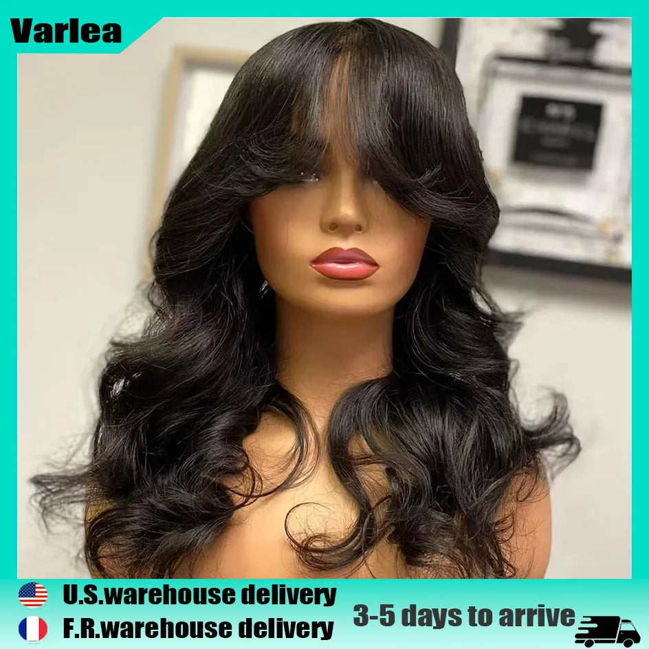 Body Wave Human Hair Wigs with Bangs 3X1 Middle Part Lace Wig Pre Plucked Body Wave Glueless Wig Machine Made Wigs For Women