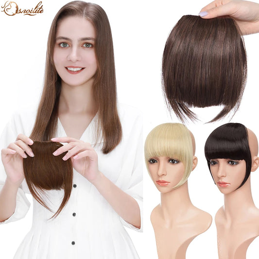 SNOILITE Synthetic Clip In Bangs Hair Extensions Black Brown Blonde Fake Fringe hairpiece 18colors blunt bangs for women