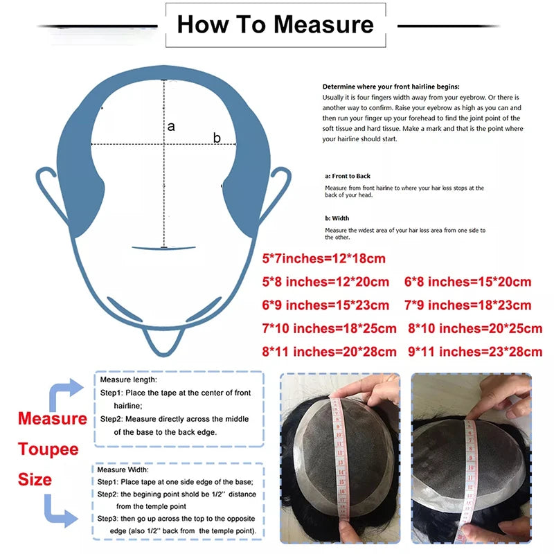 8x10 BIO Swiss Lace With PU Men Toupee Human Hair Natural Hairline 30mm Wave Lace Front Male Wig Units Replacement Prosthesis