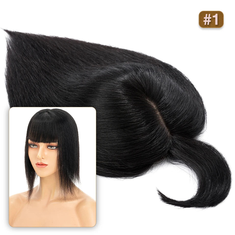 S-noilite Hair Toppers 10x12cm Women Topper 3.5x9cm Silk Base Natural Hair Wig 100% Human Hair For Women Hairpiece With Bangs