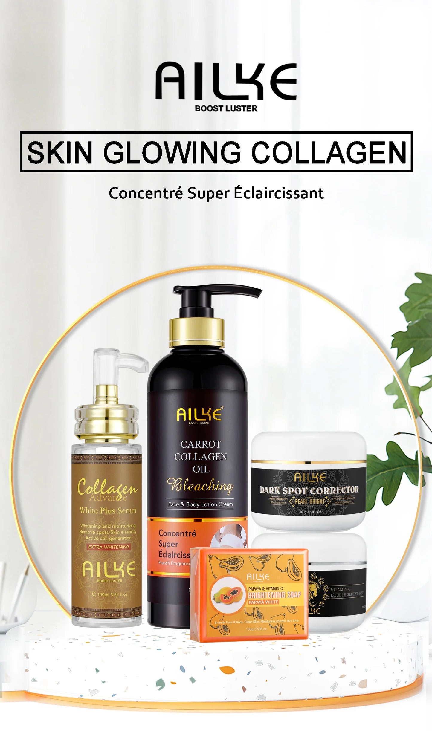 AILKE Collagen 5 in 1 Skin Care Kit, Restore Skin Elasticity, Smooth Skin, Brighten, Even Skin Tone, For Face And Body Use Set