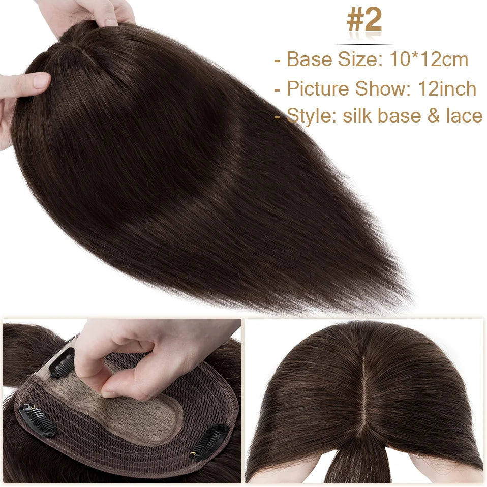 S-noilite Hair Toppers 10x12cm Women Topper 3.5x9cm Silk Base Natural Hair Wig 100% Human Hair For Women Hairpiece With Bangs