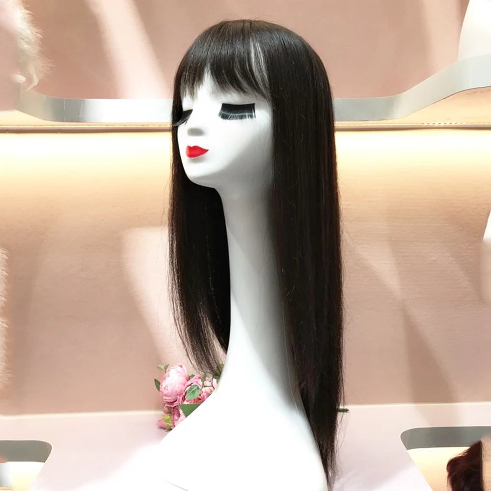 All Sizes Silk Base Virgin Human Hair Toppers with Bangs Full Handmade Silk Top Human Hair Piece Fringe Women Toupee With Clips