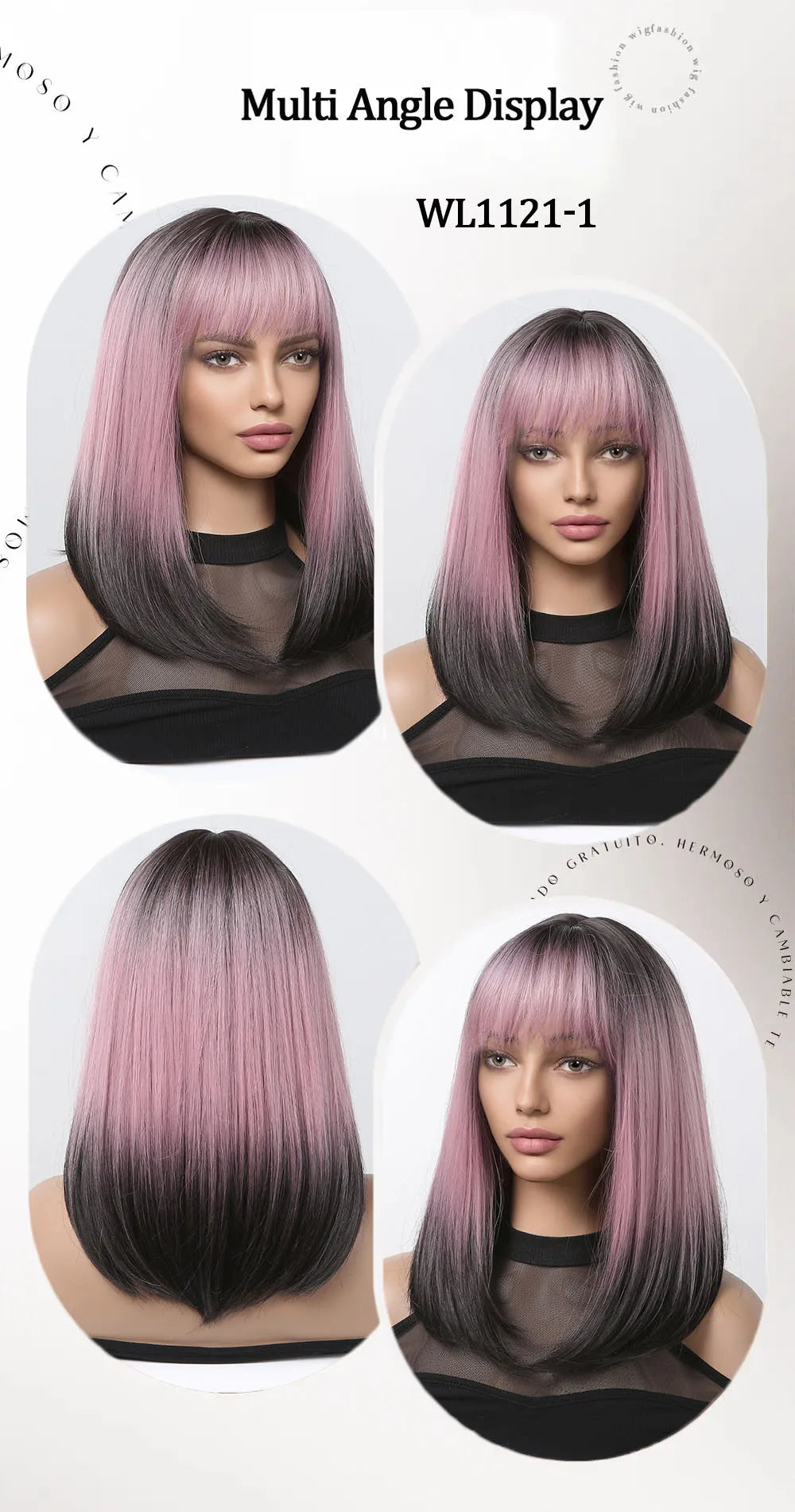 LOUIS FERRE Short Straight Synthetic Wigs for Women Brown Bob Wigs with Bangs Daily Cosplay Medium Length Heat Resistant Hair