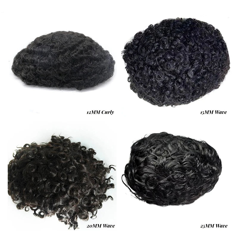 Curly Men's Wig Mono Npu Indian Human Hair Toupee For Men Durable Capillary Prosthesis Natural Black Wigs Man 6inch Hairpieces