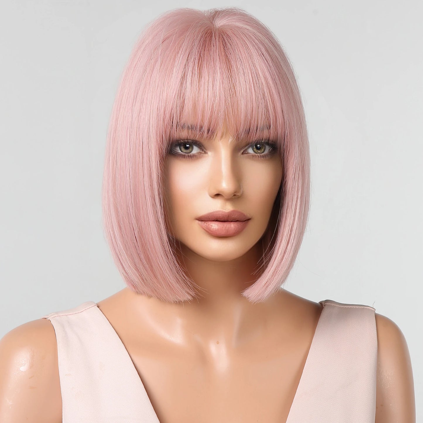 LOUIS FERRE Straight Pink Synthetic Wig for Women Short Bob Wig With Bangs Natural Hair Lolita Cosplay Heat Resistant Fashion