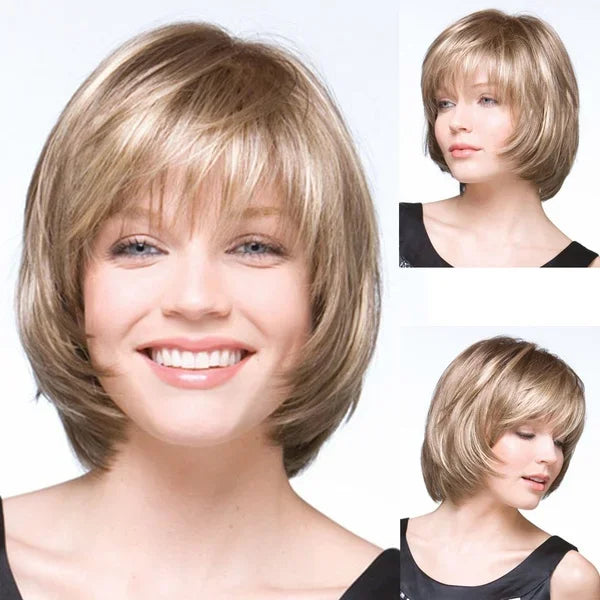 Women's Fashion Wig Natural Brown Short Bob Hair Wig with Side Bangs Daily Party Wigs for Women Female Heat Resistant Fake Hair