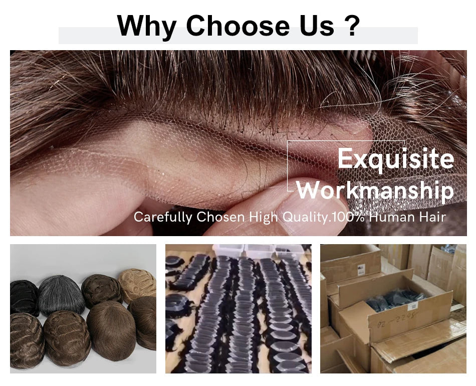 Men Toupee Indian Human Hair Wigs Thin Skin Human Remy Hair Wigs With Knots Invisible Natural Hairline Indian Hair System Units