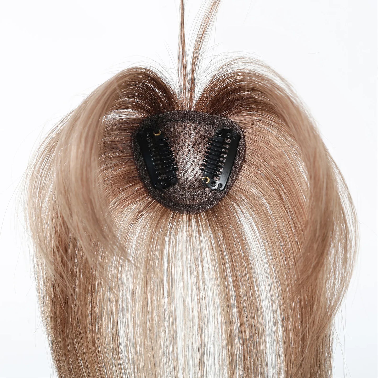 100% Remy Human Hair Toppers with Bangs Light Brown Hairpieces 3D Wispy Bangs for Women Thin Hair Real Human Hair Topper Clip In