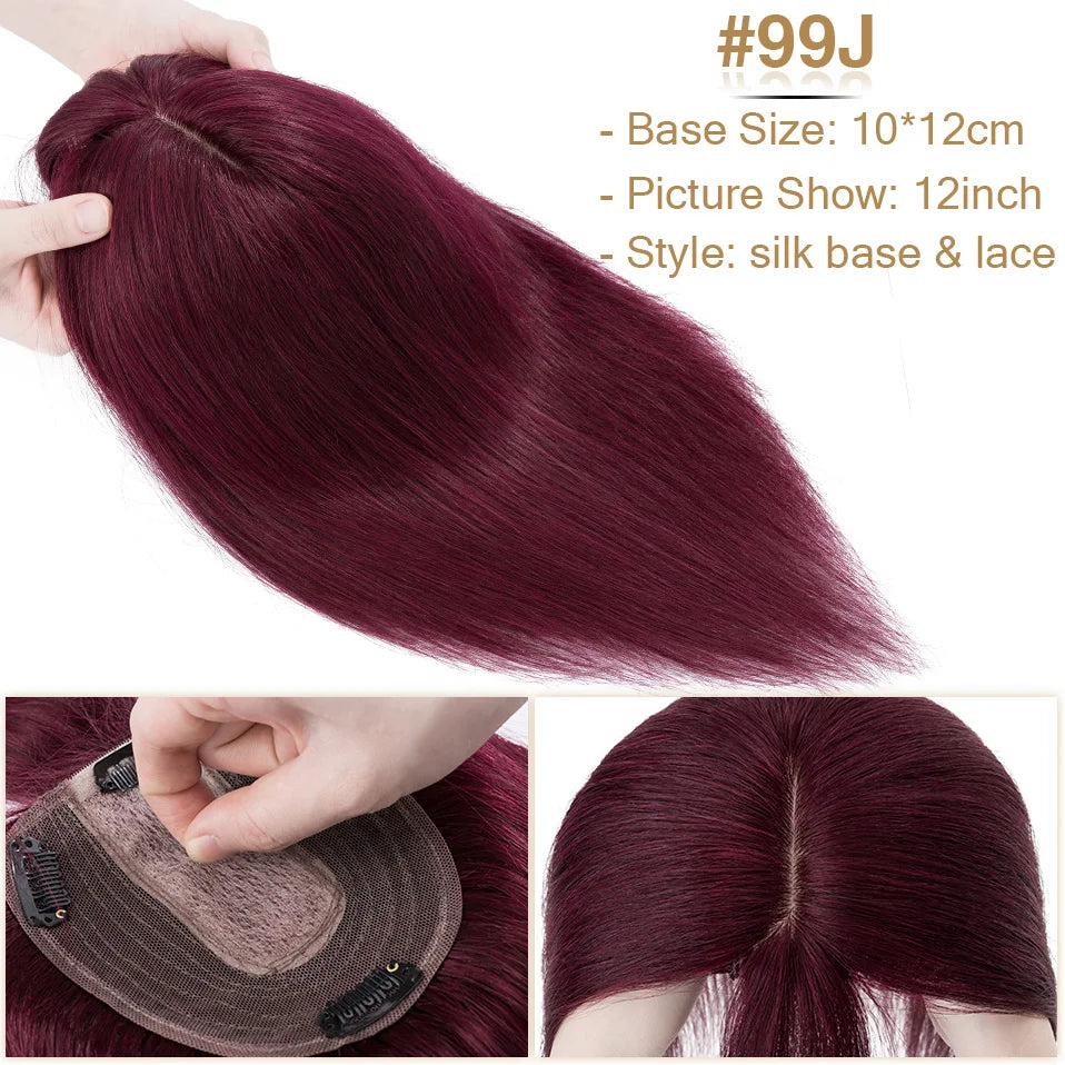 S-noilite Hair Toppers 10x12cm Women Topper 3.5x9cm Silk Base Natural Hair Wig 100% Human Hair For Women Hairpiece With Bangs