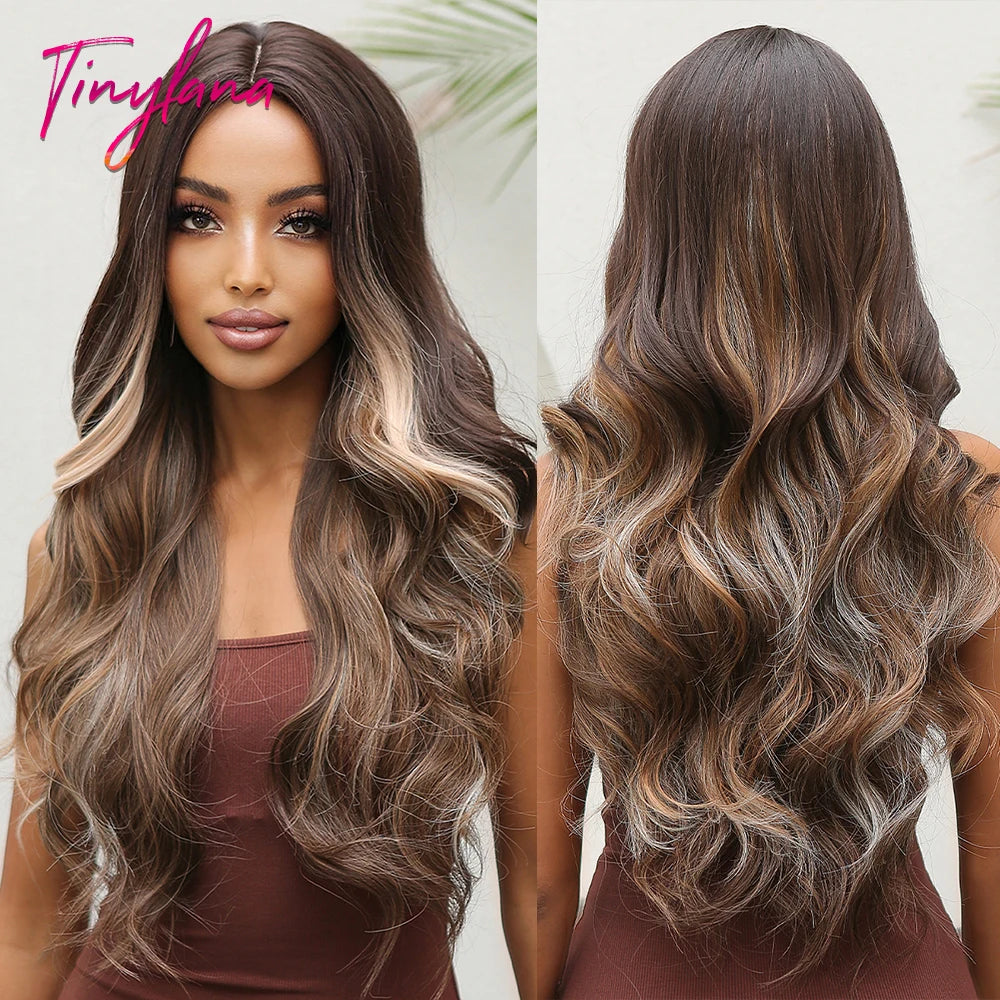 Orange Copper Red Yellow Synthetic Wigs Long Wavy Ginger Wig with Bangs for Women Natural Cosplay Body Wave Heat Resistant Hair