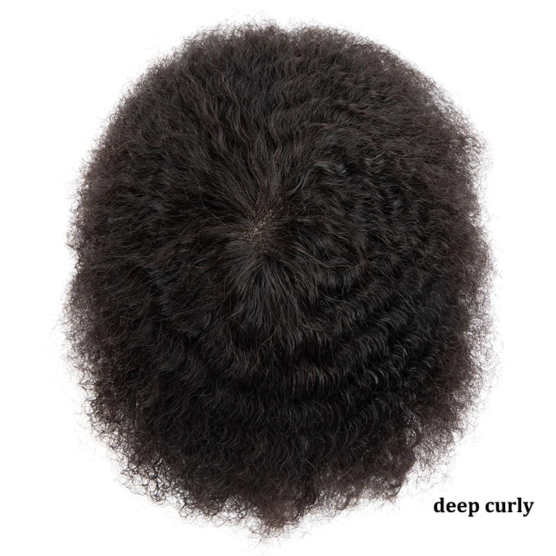 Curly Men's Wig Mono Npu Indian Human Hair Toupee For Men Durable Capillary Prosthesis Natural Black Wigs Man 6inch Hairpieces