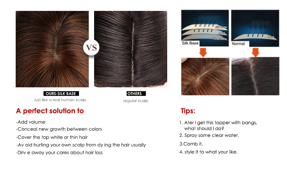 14 inch Hair Toppers for Women Brown Blonde Ombre Human Hair Toppers Silk Base Clips in Hair Extension Blonde Topper With Bangs