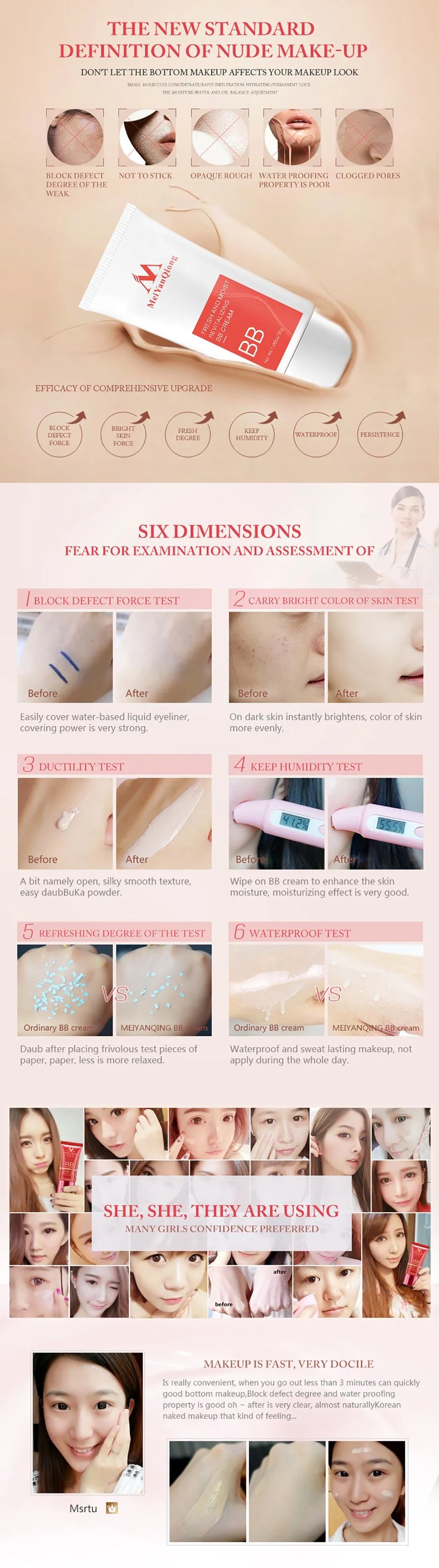 BB Cream Concealer Facial Cosmetics Waterproof and Antiperspirant Firming Foundation Concealer Refreshing Moisturizing Skin Care