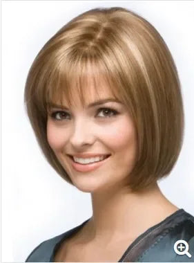 Women's Fashion Wig Natural Brown Short Bob Hair Wig with Side Bangs Daily Party Wigs for Women Female Heat Resistant Fake Hair