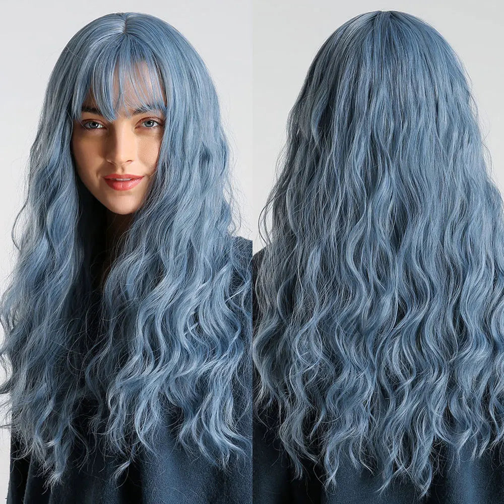 HENRY MARGU Long Wavy Brown Red Orange Wigs with Bangs Cosplay Party Heat Resistant Synthetic Hair Wigs for Black Women Afro