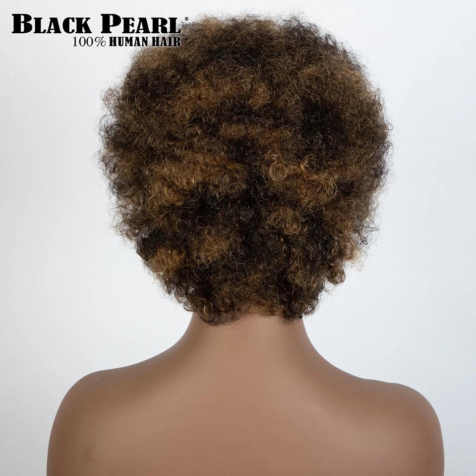 Short Curly Human Hair Wigs with Bangs Human Hair Wig for Black Women Short Curly Bob Glueless Wig Brown Mixed Blonde