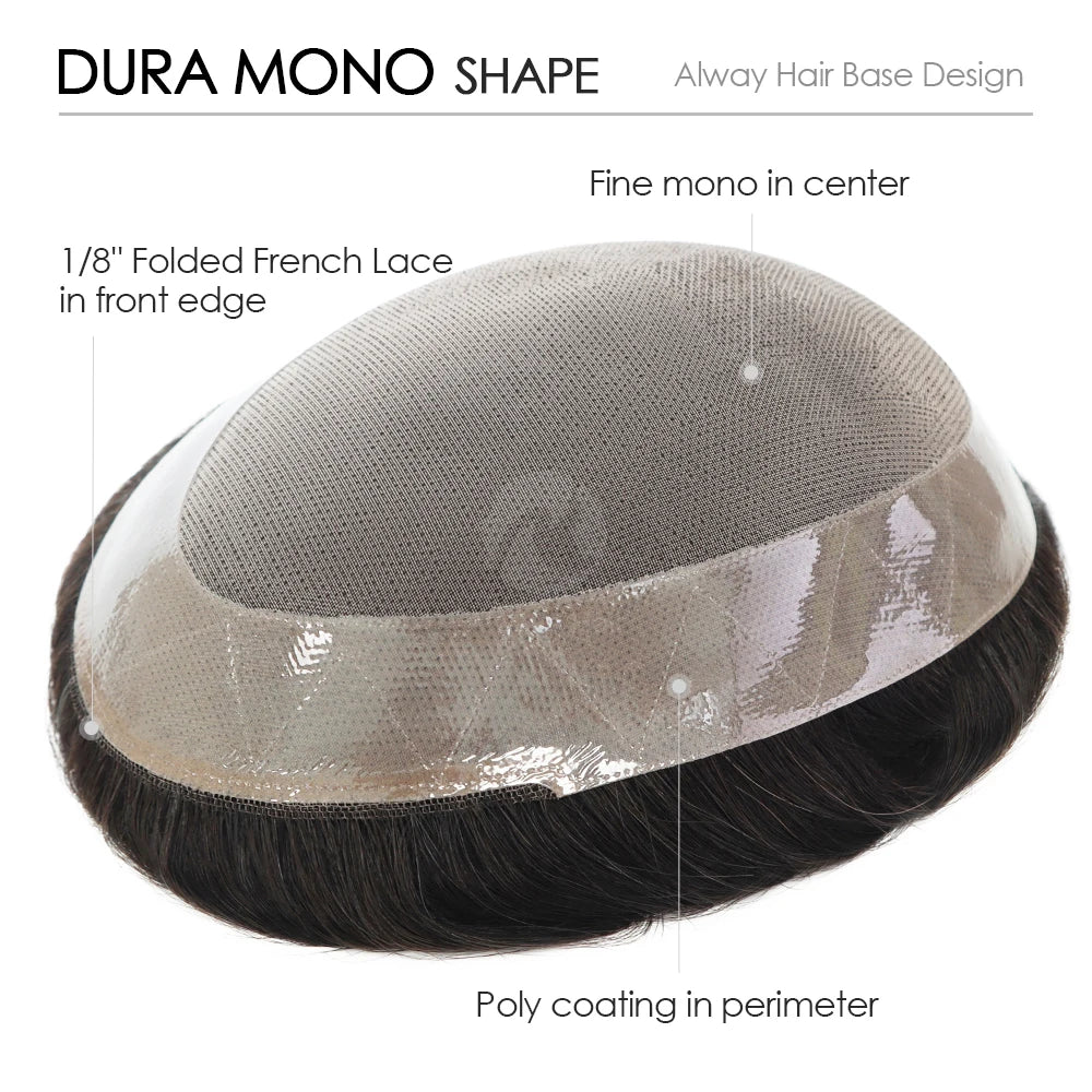 High Quality Man Toupee 1/8 Folded French Lace Durable Fine Mono Men's Capillary Prosthesis Hair Multiple Size Wig Man Free Ship