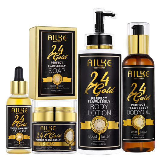 AILKE 24K Gold Perfect Flawlessly Lightening Skin Care Kit, Moisturizing, Smooth Skin, Even Skin Tone, Reduce Wrinkles