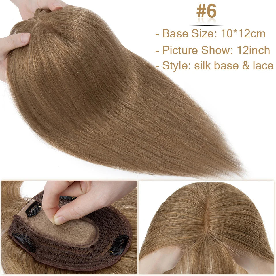 S-noilite Hair Toppers 10x12cm Women Topper 3.5x9cm Silk Base Natural Hair Wig 100% Human Hair For Women Hairpiece With Bangs