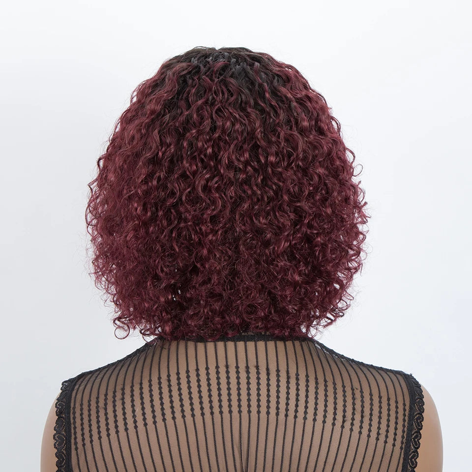 Jerry Curly Short Bob Human Hair Wigs With Bangs Wear To Go Glueless Wig Ombre 99J Water Wave Blonde Colored Wig For Women