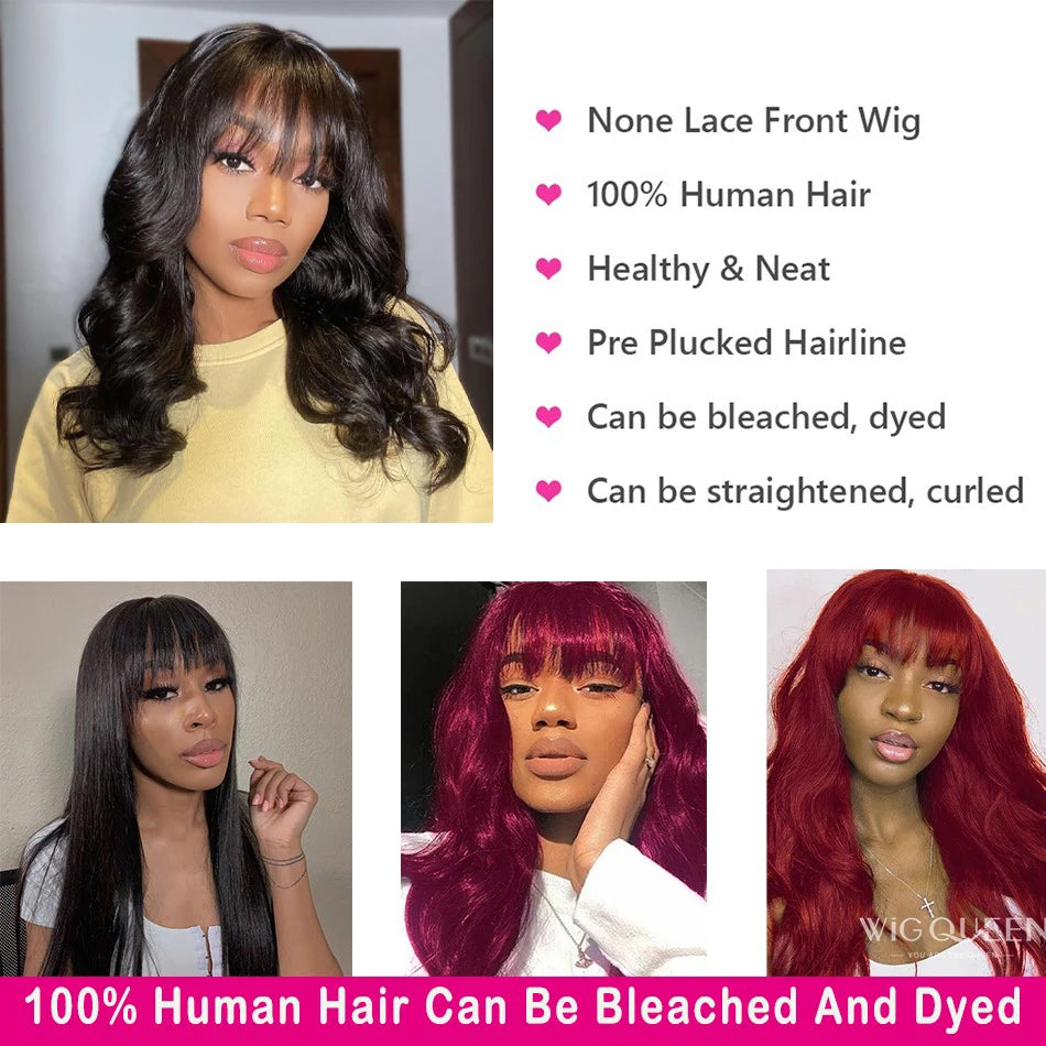 Body Wave Human Hair Wigs with Bangs 3X1 Middle Part Lace Wig Pre Plucked Body Wave Glueless Wig Machine Made Wigs For Women